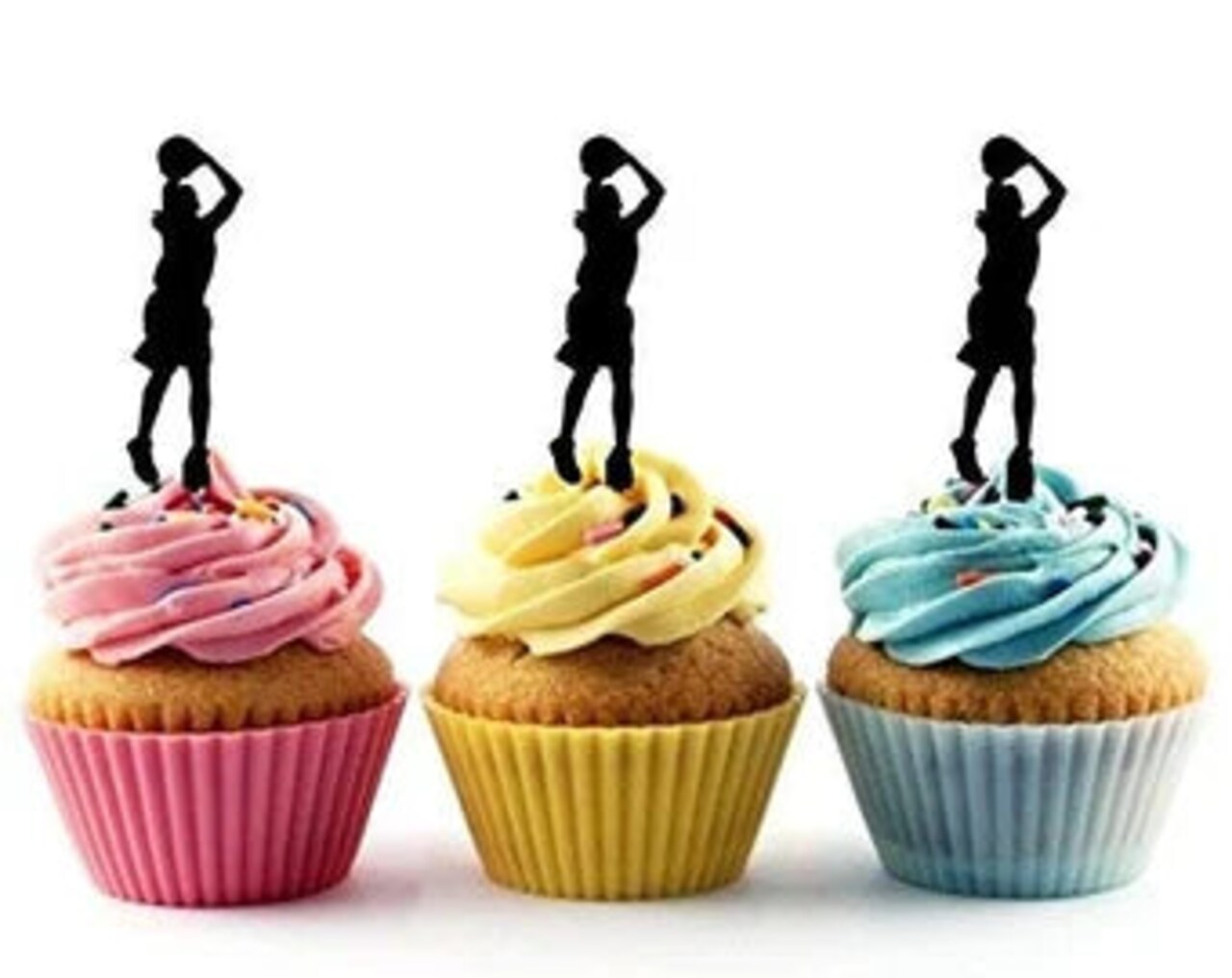 Basketball Player Three Point Shot Silhouette Acrylic Cupcake Topper 12pcs
